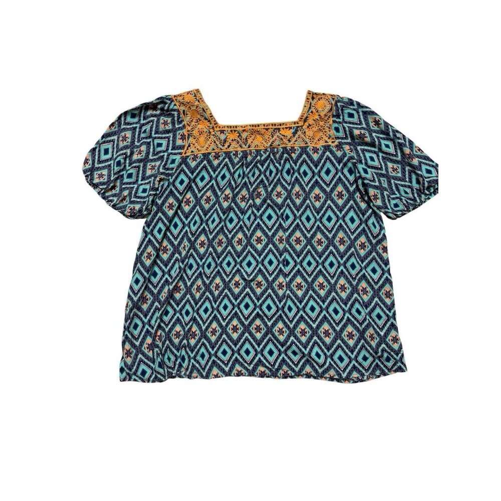 Layerz Clothing 3XL Boho Puff Sleeve Geometric Top